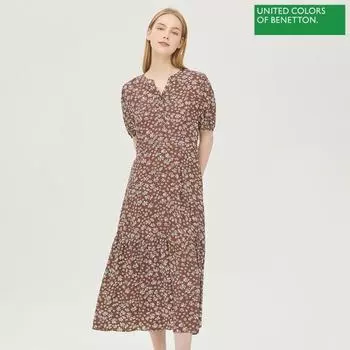 Платье Benetton Benetton с цветочным принтом и поясом Baope1331 Br Braun/42