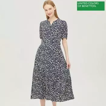 Платье Benetton Benetton с цветочным принтом и поясом Baope1331 Ny navy/42