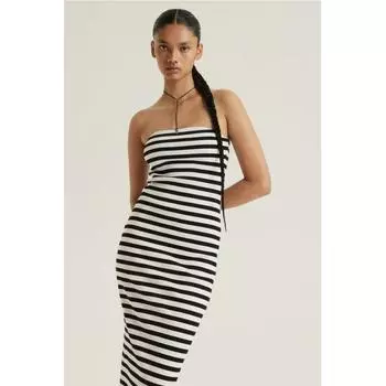Платье без бретелек HM Ribbed, белая полоска