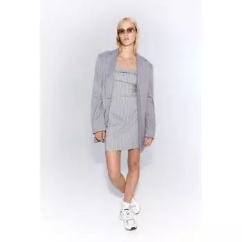 Платье без бретелек HM серое в тонкую полоску