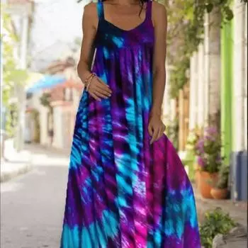 Платье без бретелек с принтом тай-дай 3D в стиле бохо с открытыми плечами 2025 года 3XL