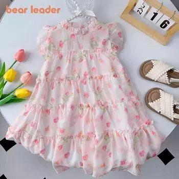 Платье без рукавов для девочек Bear Leader 2-7 лет бежевое платье с бантом и цветочным принтом AM2670 2T