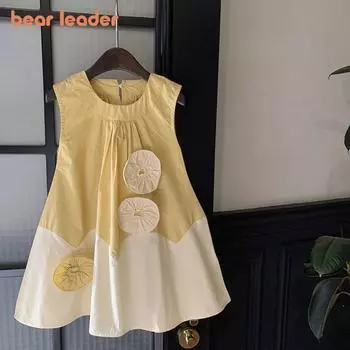 Платье без рукавов для девочек Bear Leader 2-7 лет, объемные платья в стиле пэчворк с листьями лотоса QZ708 2T