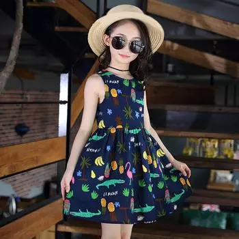 Платье без рукавов для девочек, летнее тонкое платье-жилет с открытой спиной и бантом, детское платье 100