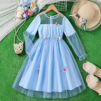 Платье без рукавов для девочек, летнее детское модное платье принцессы 130cm небесно-голубой