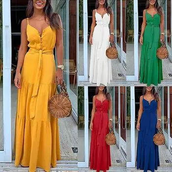 Платье без рукавов на тонких бретельках, длинное платье BOHO Maxi Dress Женское платье-сарафан S белый
