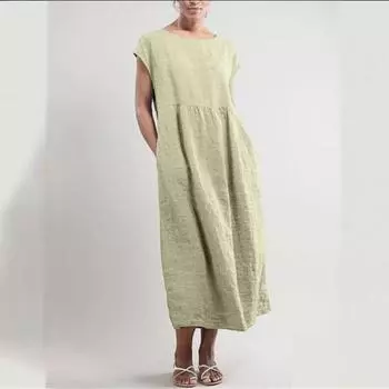 Платье без рукавов с карманами S розовый