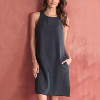 Платье без рукавов с круглым вырезом, свободный прямой жилет с карманами выше колена, застежка-молния сзади, женское летнее мини-платье L белый