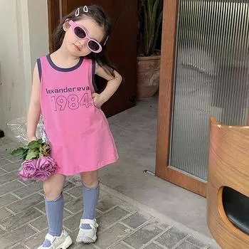 Платье без рукавов с круглым вырезом для девочек, летнее прохладное пляжное платье с буквенным принтом 13