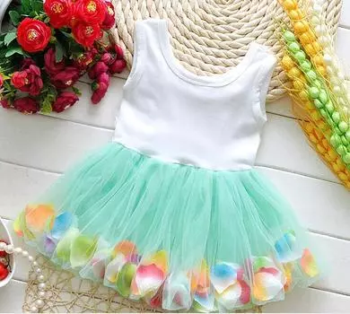 Платье без рукавов с лепестками для девочек S зелёный