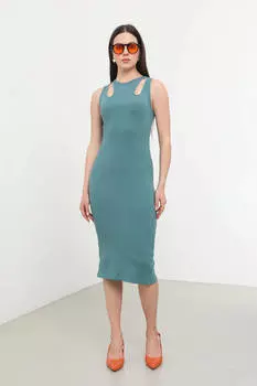 Платье без рукавов с окошком и разрезом на спине цвета бензина