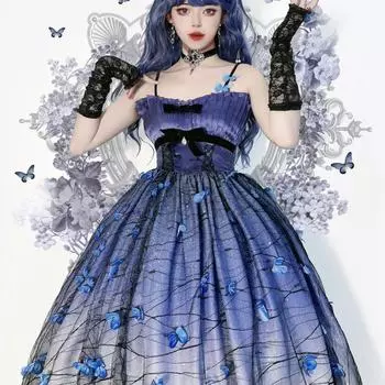 Платье без рукавов с подтяжками в стиле Лолиты JSK L синий