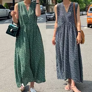 Платье без рукавов Tooxika с большой свободной талией, повседневная и минималистичная длинная юбка с v-образным вырезом и принтом XL