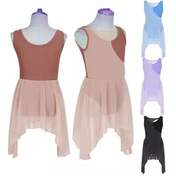 Платье без рукавов в стиле пэчворк для девочек, платье контрастного цвета, современный лирический балет, латинский танец, юбка с неровным подолом 5-6 Years коричневый древесины