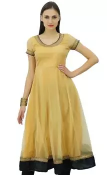 Платье Bimba Flaired Net Anarkali Solid Kurta Kurti Indian Tunic Custom 10 бежевый