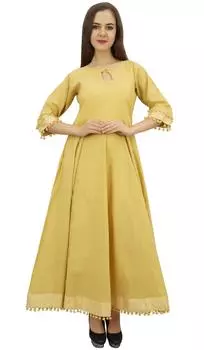 Платье Bimba с расклешенными помпонами из хлопка и бежевого цвета Kurta Anarkali Classic с 10 темно-синий