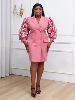 Платье-блейзер AOMEI с длинными рукавами, элегантное повседневное мини-платье с зазубренными лацканами и рюшами на осень-зиму 2023, для офиса и офиса