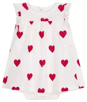 Платье-боди с принтом в виде сердца A09MS 12 месяцев 74 см [Petit Bateau] Бело-белый/красный