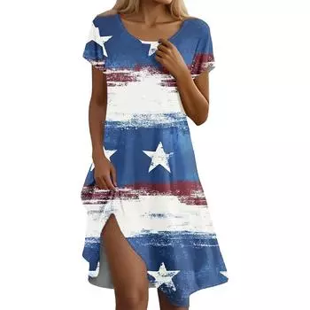 Платье бохо с коротким рукавом для женщин, повседневное, свободного кроя, летний сарафан с принтом и карманами XL