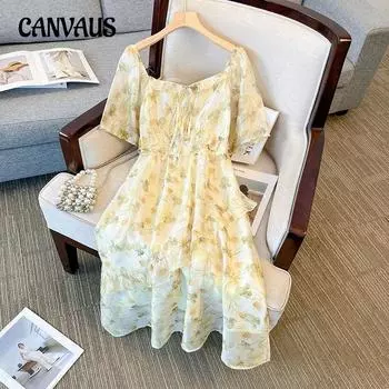 Платье больших размеров для женщин, летнее платье с цветочным принтом XL абрикосовый