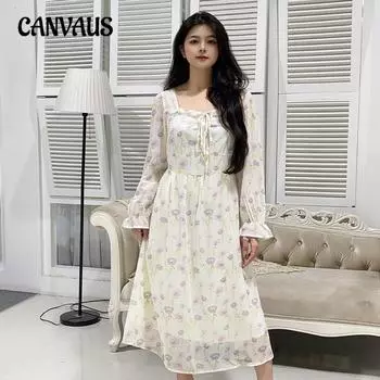 Платье больших размеров для женщин с литературным цветочным принтом, весенне-осеннее нежное ветровое платье 2XL