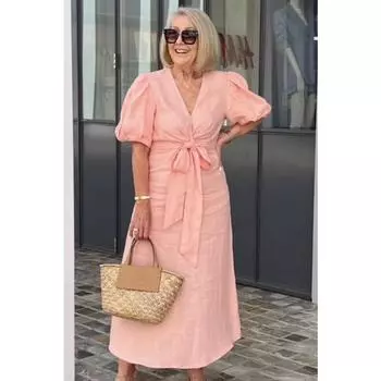 Платье больших размеров для женщин, весна-лето, V-образный вырез, шнуровка, рукав-фонарик, однотонные повседневные платья S чёрный