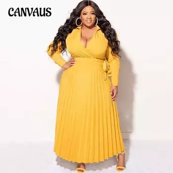 Платье больших размеров для женщин с V-образным вырезом, длинными рукавами, плиссированное, облегающее, темпераментное, на весну и осень 0XL королевский синий