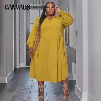 Платье больших размеров для женщин с оборками на плечах, длинными рукавами и многослойным подолом на весну и осень L армия зеленый