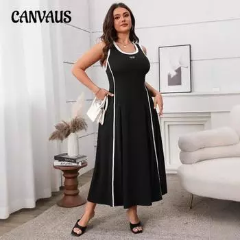 Платье больших размеров для женщин, летнее, темпераментное, элегантное, повседневное, длинное платье на шнурке XL чёрный