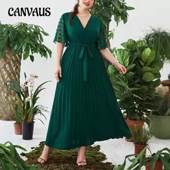 Платье больших размеров для женщин, летнее, новое, с V-образным вырезом, короткими рукавами, облегающее, с завышенной талией, длинное платье 0XL жёлтый