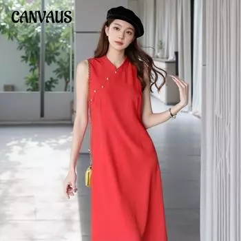 Платье больших размеров для женщин, летнее, красное, в китайском стиле, улучшенное платье-чонсам 2XL красный