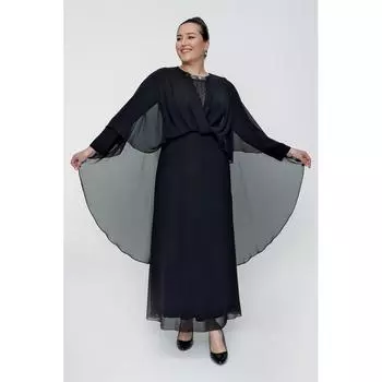 Платье больших размеров из лайкры с колье и драпированным верхом из тюля