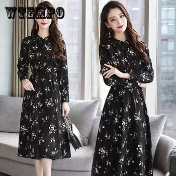 Платье больших размеров с цветочным принтом, женское темпераментное тонкое платье длиной выше колена, женская юбка L