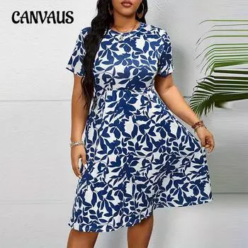 Платье больших размеров с цветочным принтом и короткими рукавами, осенний темперамент, платья А-силуэта средней длины с приталенной талией 1XL