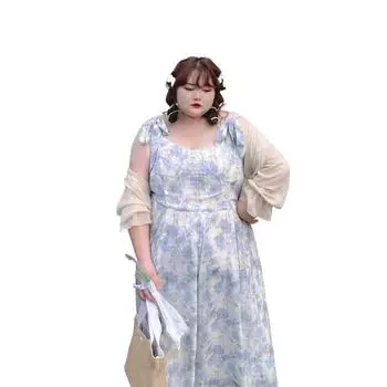 Платье больших размеров с цветочным принтом на тонких бретельках, летнее нежное стильное длинное платье для женщин XL