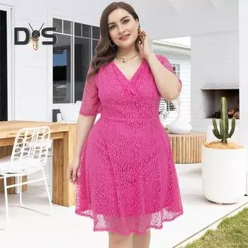 Платье больших размеров с кружевным V-образным вырезом и короткими рукавами с леопардовым узором, двухслойное платье миди для выпускного вечера, свадьбы, вечеринки, летнее короткое платье XXL розы красного