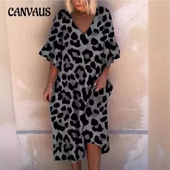 Платье больших размеров, женские персонализированные платья с леопардовым принтом, v-образным вырезом и рюшами, рукавами миди, большие распашные платья