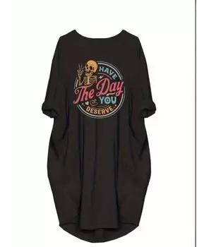 Платье больших размеров, женское, с принтом в виде графического и слогана, с длинным рукавом, круглым вырезом, свободным кроем, мешковатое платье 1XL чёрный