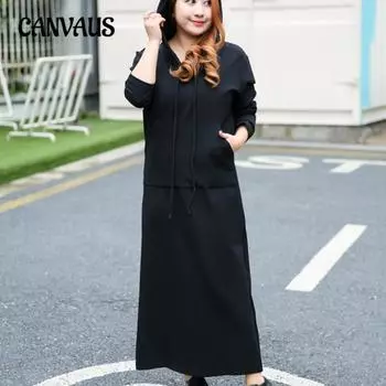 Платье большого размера для женщин осень-зима из кашемира с длинными рукавами XL чёрный