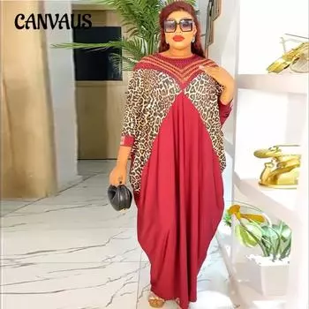 Платье большого размера для женщин в городском стиле с круглым вырезом и леопардовым принтом one size красный