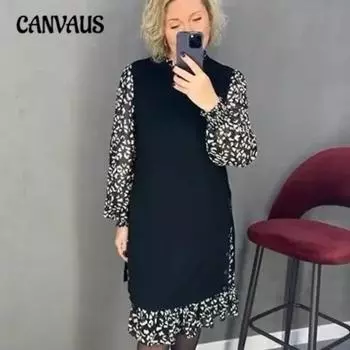 Платье большого размера для женщин с модным новым принтом и длинными рукавами S