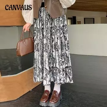 Платье большого размера для женщин, юбка в китайском стиле, высокая талия, плиссированная юбка, трикотажная юбка XL чёрный