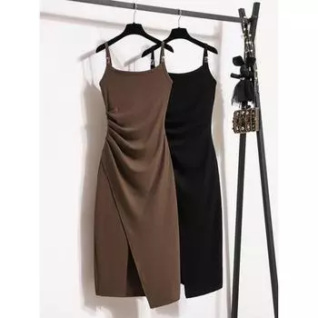 Платье большого размера для женщин, новое летнее, слегка облегающее талию и утягивающее, для полных девушек во французском стиле, с подвязками L чёрный