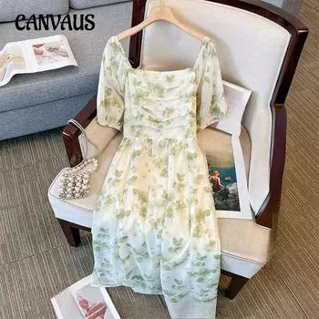 Платье большого размера для женщин, летнее, новое, нежное, с мелким цветочным узором XL зелёный