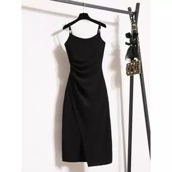 Платье большого размера для женщин, новое летнее, слегка облегающее талию и утягивающее, для полных девушек во французском стиле, с подвязками L чёрный