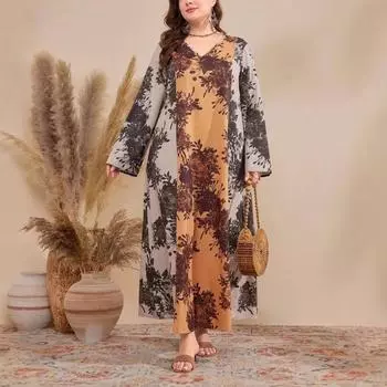 Платье большого размера для женщин, осеннее, в этническом стиле, новое, в стиле ретро, свободное, длинное платье 0XL