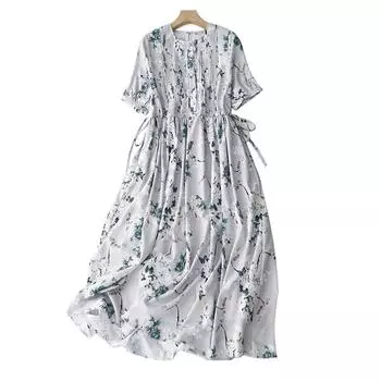 Платье большого размера на весну и лето, элегантное длинное платье с цветочным принтом, винтажное базовое свободное платье