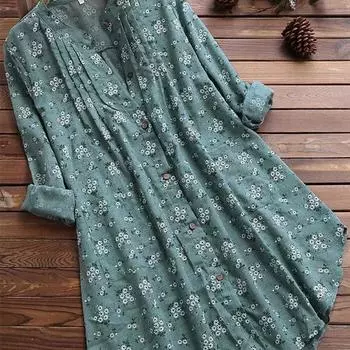 Платье большого размера с цветочным принтом, свободные, с длинными рукавами и воротником-стойкой, длинные повседневные платья M белый