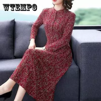 Платье большого размера с длинными рукавами, женское темпераментное женское длинное платье среднего возраста XXXXL красный