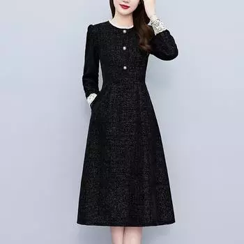 Платье большого размера средней длины, зимняя новая облегающая простая базовая юбка L чёрный